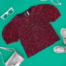 Pantaloons Junior Kids Pink Embellished Top-picture-29