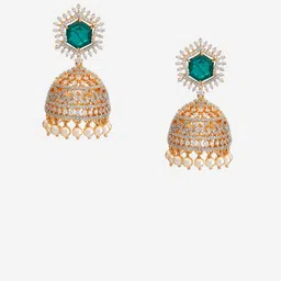Kushal's Fashion Jewellery Ruby Gold-Plated Party Zircon Dome Shaped Jhumkas Earrings image 3