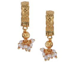 ANIKAS CREATION Gold-Toned & Off-White Classic Drop Earrings image 2