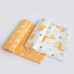 Yellow Doodle Organic Cotton Swaddle Wrappers Pack of 2 - Yellow-image-51