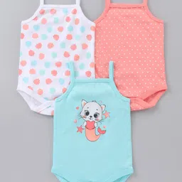 Babyhug Cotton Sleeveless Onesies Polka Dot Print Pack of 3 - Blue Pink White-image-31