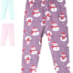 MINI KLUB Cotton Pack Of 3 Solid & Snowman Printed Leggings - Multi Colour-picture-48