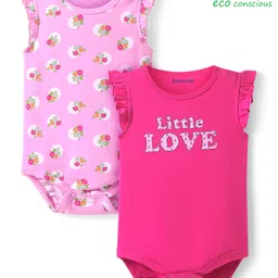 Babyoye Interlock Knit Frill Sleeves Onesies With Floral & Text Print Pack of 2 - Dark & Light Pink-picture-10