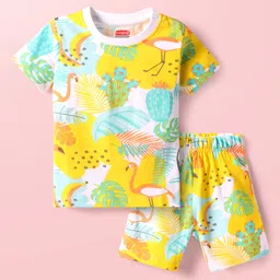 Babyhug Cotton Knit Half Sleeves Shorts Night Suit With Tropical Print - Multicolor-picture-12