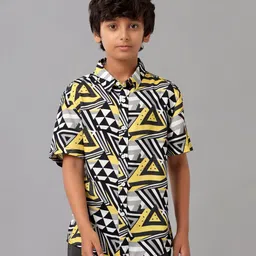 Under Fourteen Only Rayon Half Sleeves Abstract Printed Shirt - Yellow-picture-26