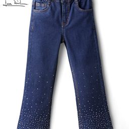 arias by lara dutta Arias Cotton Woven Full Length Washed Stretchable Jeans With Rhinestones Embellishment - Blue-picture-45