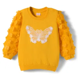 Babyhug Cotton Knit Full Sleeves Sweatshirt With Floral Applique - Yellow-picture-11
