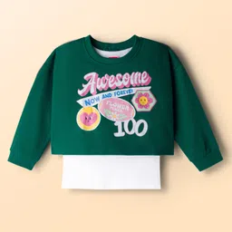 Babyhug Cotton Knit Full Sleeves Sweatshirt With Floral Print & Inner Tee - Green-picture-33