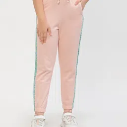 Spunkies Cotton Knit Side Taped Track Pants - Pink-image-64