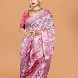 Abhilasha Abstract Printed Zari Pure Cotton Maheshwari Saree image 3