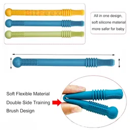BitFeex Teether Toothbrush Hollow Teether Tube Infant Toddlers Silicone Tubes Teething Toys for Babies (Color may vary, Pack of 2pcs) image 3