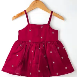 Saka Designs Woven Sleeveless Kurti Dhoti Set with Sequin Detailing & Embroidery - Maroon image 3