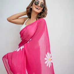 yourwish Floral Printed Pure Linen Saree image 4
