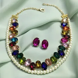 MANSIYAORANGE Cubic Zirconia Crystal-Studded Jewellery Set-image-82
