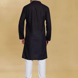 PulseIQ Men Geometric Embroidered Thread Work Kurta image 5