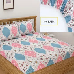 BELVOSTUM Pink & Blue Floral 220 TC King Bedsheet with 2 Pillow Covers-picture-36