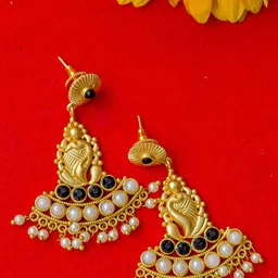 Priyaasi Off-White & Black Gold-Plated Handcrafted Peacock Shaped Drop Earrings-picture-41