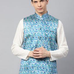 SOJANYA Men Blue & Grey Printed Nehru Jacket-picture-3