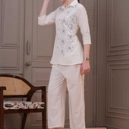 JC4U Embroidered Shirt Collar Pure Cotton Tunic With Trousers image 3