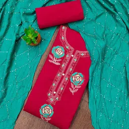 HERE&NOW Floral Embroidered Beaded Cotton Unstitched Dress Material-picture-28