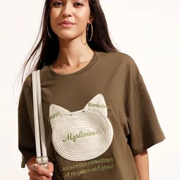 street by tokyo talkies Street By Tokyo Cat Embroidered Drop-Shoulder Sleeves Oversized T-shirt-picture-12