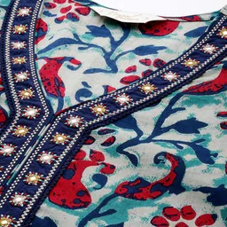 Nayam By Lakshita Floral Printed Mirror Work Cotton Cambric Kurti image 2