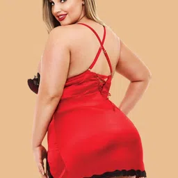 ZERJAMA Women Self Design Halter Neck Plus Size Baby Doll image 3