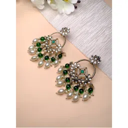 I Jewels Traditional Handcrafted Kundan Pearl Chandbali Dangle Earrings-picture-10
