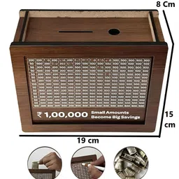 DALUCI Brown Money Saving Box with Counting Target Coin Bank Curio Showpiece image 2