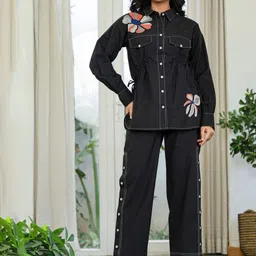 STYLESANG Embroidered Shirt Collar Pure Cotton Shirt With Trouser-picture-11