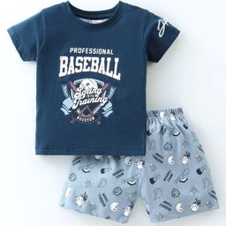 Cucumber Sinker Half Sleeves Night Suit Baseball Print - Navy Blue-picture-38