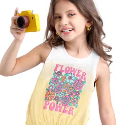 Babyhug Cotton Knit Sleeveless Floral Printed Top with Ribbed Hem - White & Peach-image-47