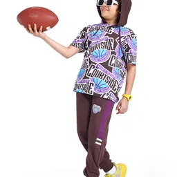 Ollington St. 100% Cotton Knit Half Sleeves Hooded T-Shirt & Joggers Set With Basketball Print - Multicolor-image-17