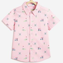 Campana 100% Cotton Woven Half Sleeves Mini Golf Printed Shirt - Light Pink-picture-6
