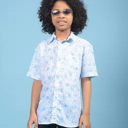 CRIMSOUNE CLUB Cotton Half Sleeves Floral Printed Shirt - Blue-picture-11
