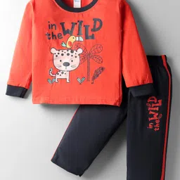 Tango Single Jersey Knit Full Sleeves T-Shirt & Pant Set with Animal in the Wild Print - Coral-picture-25