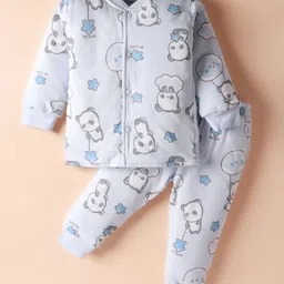 Doreme Single Jersey Knit Full Sleeves Co-ords Winter Night Suit with Bear Print - Light Blue-picture-26