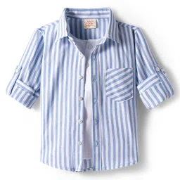 Rikidoos Full Sleeves Striped Shirt With Attached Tee - Light Blue & White-image-36