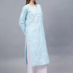Seva Chikan Ethnic Motifs Embroidered Chikankari Cotton Straight Kurta image 3