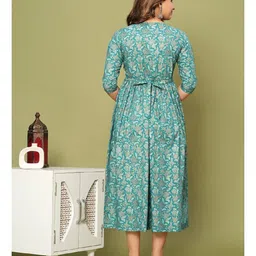 NEVISHA STYLE Cotton Woven Three Fourth Sleeves Floral Printed Maternity Kurta With Nursing Access - Multi Colour image 3