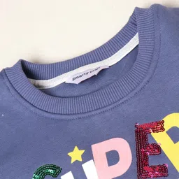 Smarty Girls Cotton Knit Full Sleeves Sweatshirt with Text & Sequin Embroidery - Blue image 3