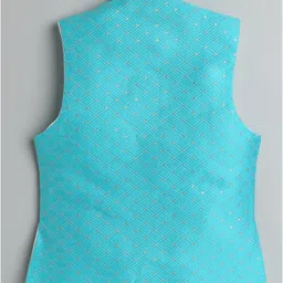 Ahhaaaa Velvet Full Sleeves Solid Kurta With Pant & Embroidered Jacket Set - Turquoise Blue image 4