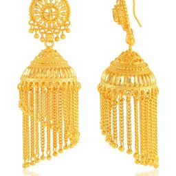 missmister Gold Plated Faux Kundan 3 Inch Long Jhalar Jhumki Earrings Set-picture-9