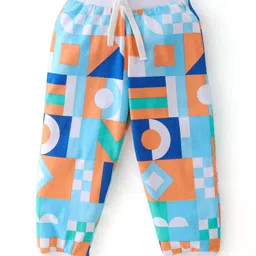Babyhug Cotton Knit Full Length Lounge PantsText & Abstract Print Pack of 2- Blue image 4