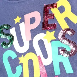 Smarty Girls Cotton Knit Full Sleeves Sweatshirt with Text & Sequin Embroidery - Blue image 4