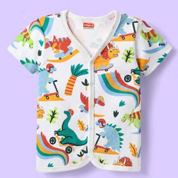 Babyhug Interlock Knit Front Open Half Sleeves Vests With Dino Print Pack Of 3 - Blue & White image 4