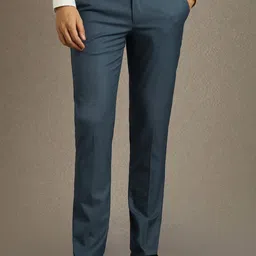 Louis Philippe Men Solid Flat Front Mid-Rise Slim Fit Formal Trousers-picture-16