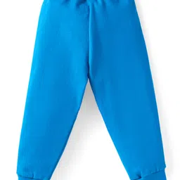 Babyhug Single Jersey Knit Full Sleeves Striped T-Shirt & Joggers Set with Animal Print - Yellow & Blue image 5