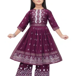 ikonic fashion Girls Festive & Party Kurta and Palazzo Set (Purple Pack of 1)-picture-18
