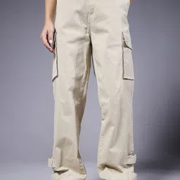 PRONK Women Loose Fit High-Rise Cotton Cargos Trousers-image-20